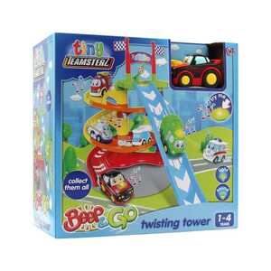 TINY TEAMSTERZ BEEP AND GO TWISTING TOWER + 1 CAR SET HL1425002