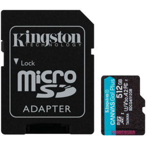 KINGSTON  microSDXC 512GB Canvas Go Plus Gen4 200MB/s A2 U3 V30 Card + Adapter
