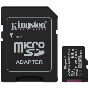KINGSTON microSDXC 64GB Canvas Select Plus Gen3 100MB/s A1 Card + Adapter