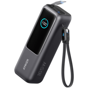 Anker Power Bank (25K, 165W, ugrađeni USB-C i uvlačivi kabel) crni