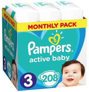 Pampers Active Baby Plus pelene, vel. 3 (6-10kg), 208 kom