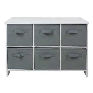 KINDER HOME Drvena komoda sa 6 tekstilnih posuda za odlaganje siva TF5491