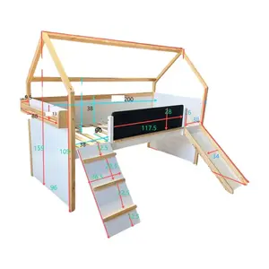 KINDER HOME Kućica za dječji krevet, Montesori, dvospratna, tobogan, crna tabla SRK-20