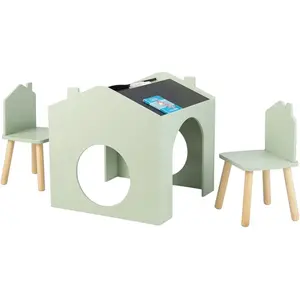 KINDER HOME dječji stol sa 2 stolice - Kuća za više aktivnosti sa crnom tablom, stolom za crtanje i čitanje AT-BT-2311