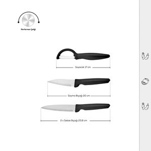 Karaca Dr Inox Peel set noževa, crni, 4 komada