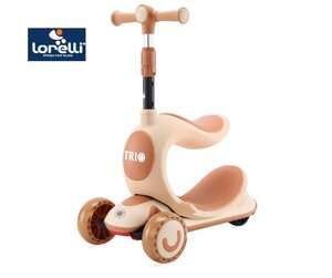 LORELLI dječji romobil Trio sa sjedištem i svjetlećim točkovima Beige