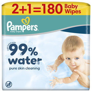 Pampers Water vlažne maramice 3x60 kom (180 kom) 2+1 GRATIS
