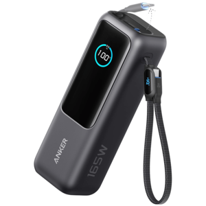 Anker Power Bank (25K, 165W, Built-In USB-C and Retractable Cable) Black
