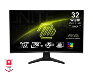 MSI MAG 32CQ6F gaming monitor, 31.5", WQHD, VA, Curved 1500R, HDR400, HDMI, DP, 180Hz, 0.5ms
