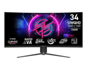 MSI MPG 346CQRF X24 gaming monitor, 34", 3440x1440, VA, Curved, UWQHD, HDMI x2, DP, USB-C, 240Hz, 0.5m