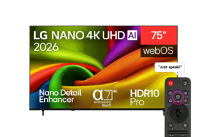 LG NanoCell televizor 75NU8E0B3LA, 4K Ultra HD, Smart TV, webOS 26, α7 AI Processor 4K Gen9, HDR10 / HLG, 2.0ch 20W, Crni