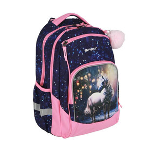 Newbie školski ruksak 44 cm, White Horse 3D 410534, plavo-rozi