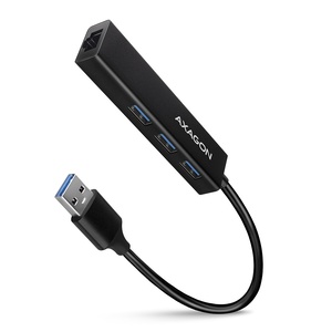 AXAGON USB HUB HMA-GL3A, 3x USB-A, Gigabit LAN, USB 3.2 Gen 1, 20cm USB-A kabel, crni