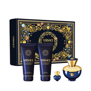 Versace Dylan Blue Pour Femme poklon set – EDP 100 ml + gel za tuširanje 100 ml + losion za tijelo 100 ml + mini EDP 5 ml