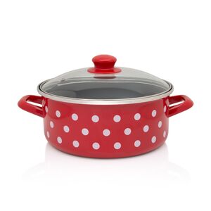 Metalac plitka šerpa s poklopcem BIJELE TUFNE 22cm/3,5lit, crvena