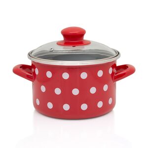 Metalac duboka šerpa s poklopcem BIJELE TUFNE 16cm/2lit, crvena
