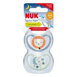 NUK Space noćna duda sa kutijicom 2 kom, plavo/bijelo, 0-6 mj