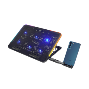 Rampage gaming postolje za laptop Sixpower R9, 6 ventilatora, RGB, držač za mobitel