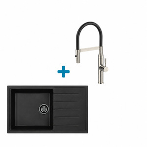 Alveus set: reverzibilni sudoper CADIT 40 Black Edition i česma Mirage-PS – crna/inox
