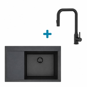 Alveus set: desni sudoper PURE-G 70 Black Edition i česma Bloom-PS – crna