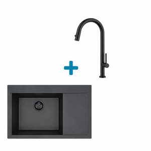 Alveus set: lijevi sudoper PURE-G 70 Black Edition i česma Nova-PS – crna