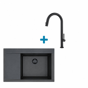 Alveus set: desni sudoper PURE-G 70 Black Edition i česma Nova-PS – crna