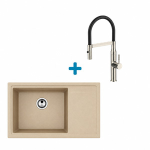 Alveus set: lijevi sudoper PURE-G 70 i česma Mirage-PS – bež/inox