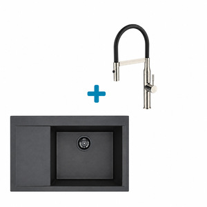Alveus set: desni sudoper PURE-G 70 Black Edition i česma Mirage-PS – crna/inox