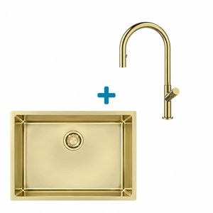 Alveus set: sudoper KOMBINO 50 Monarch Gold i česma Swan-PS Monarch Gold – zlatna
