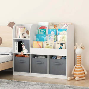 KINDER HOME dječiji organizator za knjige i igračke s 3 tekstilne kutije 92 × 30 × 80 cm JWTR-3458