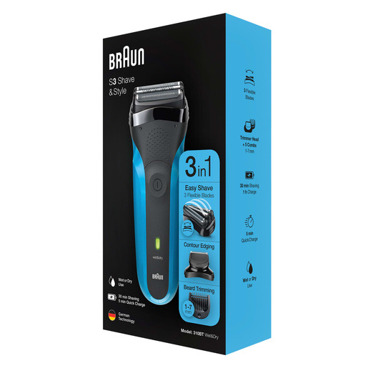 BRAUN aparat za brijanje i styler 310BT, Serija 3, Wet & Dry, Crno/plavi