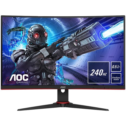 AOC monitor C32G2ZE Gaming zakrivljeni, FULL HD 1920x1080, 31,5 VA, 300 cd/m2, AMD FreeSync, HDMI, DP, Tilt, Crno-Crveni, 240Hz, 1ms