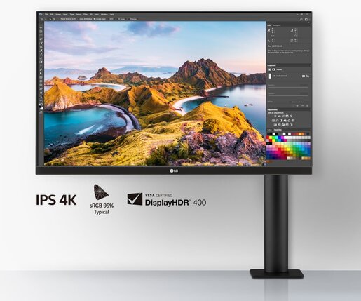 LG monitor 27UN880-B Ergo, 4K UHD 3840x2160, 27 IPS, 350 cd/m2, AMD FreeSync, HDR400, HDMI, DP, USB, USB Type-C, PIVOT, HAS, 60Hz, 5ms
