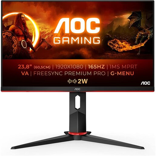 AOC monitor 24G2SAE/BK, FULL HD 1920x1080, 23,8 VA, 350 cd/m2, AMD FreeSync Premium, HDMI, DPm VGA, 165Hz, 1ms