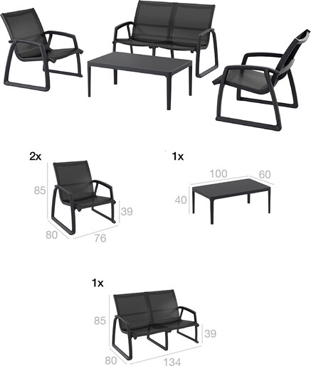 SIESTA Pacific garnitura sa naslonom za ruke - crna