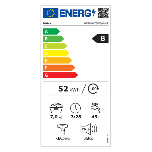 Midea mašina za veš MF200W70WB/W-HR Lunar