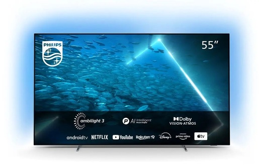 PHILIPS OLED televizor 55OLED707/12, 4K Ultra HD, Android, Smart TV, Ambilight, P5 AI Perfect Picture Engine, Micro Dimming Perfect, Srebreni   **MODEL 2022**