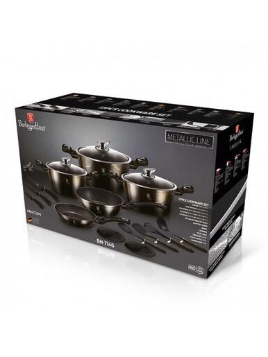 Berlinger Haus set posuđa + set kuhinjskih pomagala Metallic Line Shiny Black Edition 17/1 BH7146