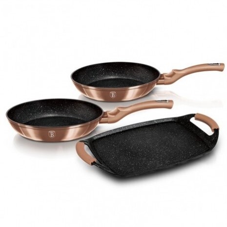 Berlinger Haus set tava Rose Gold Collection 3 + 2 / tava 22cm i 26 cm, grill plata 36 x 23 cm BH1669
