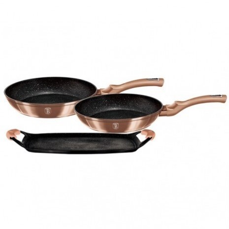 Berlinger Haus set tava Rose Gold Collection 3 + 2 / tava 22cm i 26 cm, grill plata 36 x 23 cm BH1669