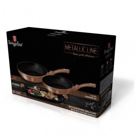 Berlinger Haus set tava Rose Gold Collection 3 + 2 / tava 22cm i 26 cm, grill plata 36 x 23 cm BH1669