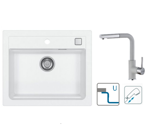 Alveus sudoper Atrox 30 / bijeli G11 + česma Siros P / siva G81 / podpultna ugradnja (U)