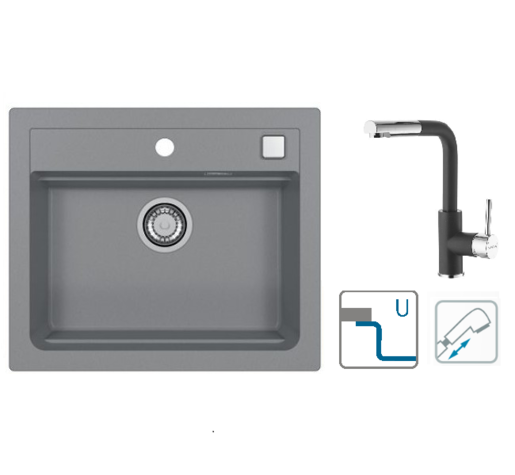Alveus sudoper Atrox 30 / sivi G81 + česma Siros P / crna G91 / podpultna ugradnja (U)