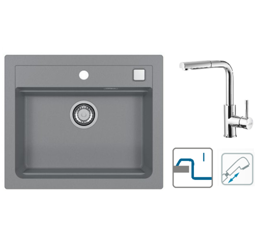 Alveus sudoper Atrox 30 / sivi G81 + česma Siros P / CHR / ugradnja u ploču (I)