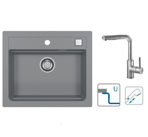 Alveus sudoper Atrox 30 / sivi G81 + česma Siros P / NIC BR / podpultna ugradnja (U)