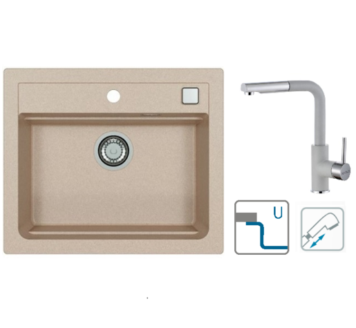 Alveus sudoper Atrox 30 / terra G22 + česma Siros P / siva G81 / podpultna ugradnja (U)