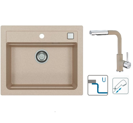 Alveus sudoper Atrox 30 / terra G22 + česma Siros P / bež G55 / podpultna ugradnja (U)
