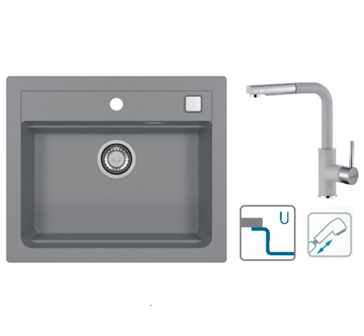 Alveus sudoper Atrox 30 / sivi G81 + česma Siros P / siva G81 / podpultna ugradnja (U)