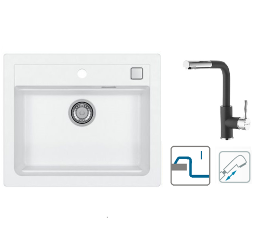 Alveus sudoper Atrox 30 / bijeli G11 + česma Siros P / crna G91 / ugradnja u ploču (I)