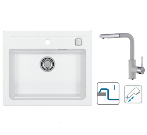 Alveus sudoper Atrox 30 / bijeli G11 + česma Siros P / siva G81 / ugradnja u ploču (I)